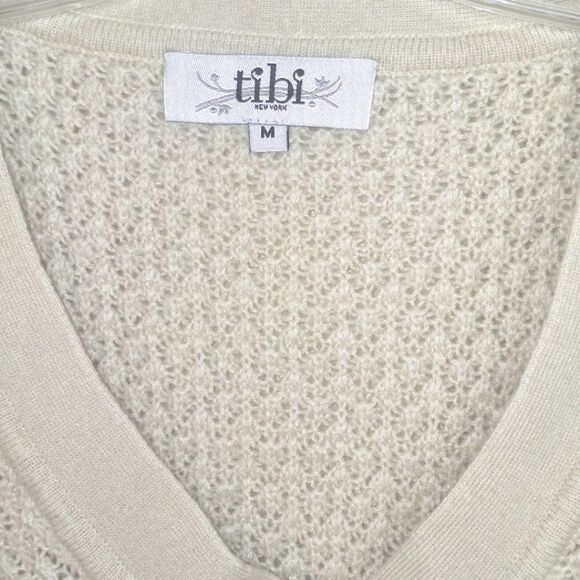 Tibi Sweater Dress Wool Cashmere Blend Pockets Sheath V-Neck Above Knee Beige M - Picture 3 of 16